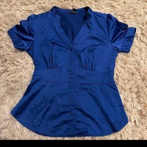 H&M Royal Blue Button-Front V-Neck Women's Top